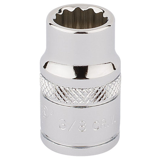 Draper 3/8" 12 Point Socket 3/8"D Standard Length Knurled Ring Chrome 49017