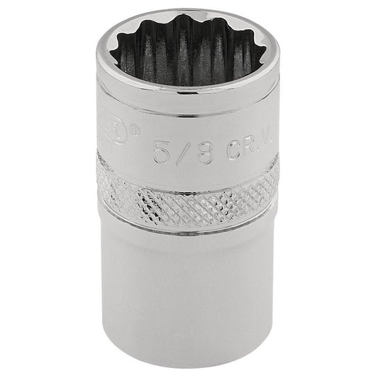 Draper 5/8" 12 Point Socket 3/8"D Standard Length Knurled Ring Chrome 49459