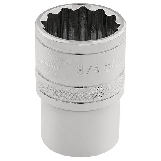 Draper 3/4" 12 Point Socket 3/8"D Standard Length Knurled Ring Chrome 49481