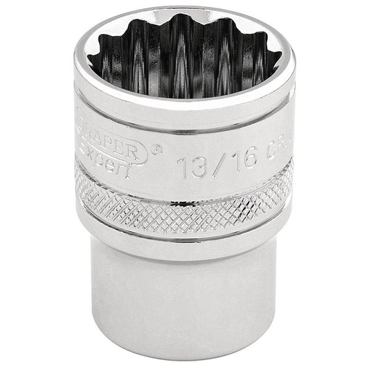 Draper 13/16" 12 Point Socket 3/8"D Standard Length Knurled Ring Chrome 49482