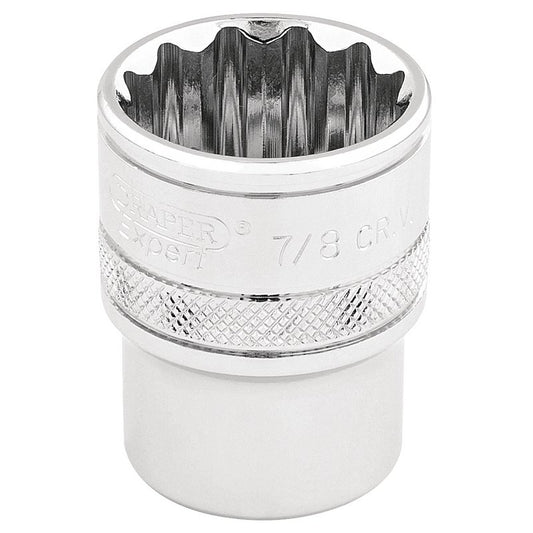 Draper 7/8" 12 Point Socket 3/8"D Standard Length Knurled Ring Chrome 49483
