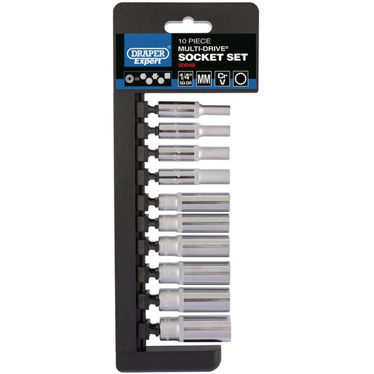 Draper Multi-Drive Metric Deep Socket Set 1/4"D 10 Piece Contents 4-13mm 50048