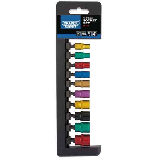 Metric Coloured Socket Set, 1/4" Sq. Dr. (10 Piece)