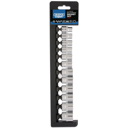 Draper Multi Drive Socket Set 3/8"D 12 Piece Standard Length Chrome 50160
