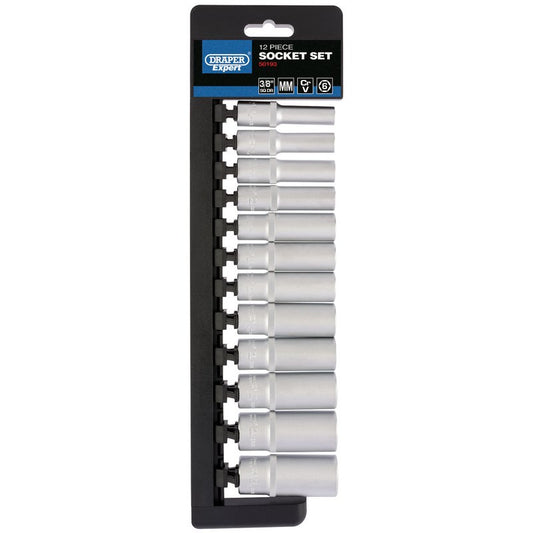 Draper 3/8"D 12 Piece Metric Deep Socket Set Contents 8-19mm 50193