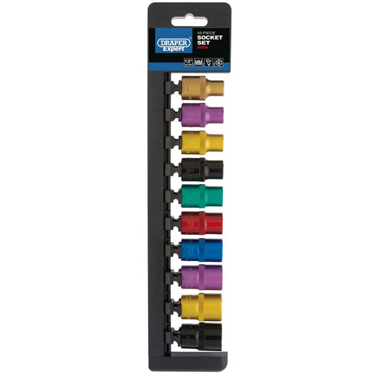 Draper Metric Coloured Standard Socket Set 1/2"D 10 Piece 6 Point 50493