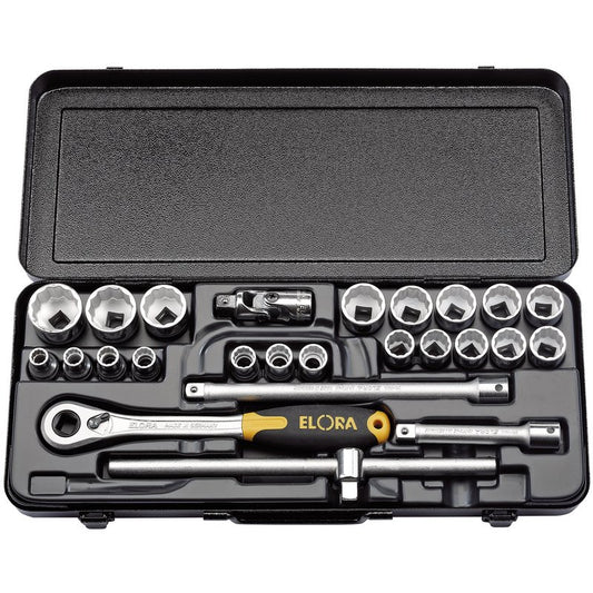 Elora Metric Socket Set 1/2"D Bi-hexagon 25 Piece Standard Length 50648