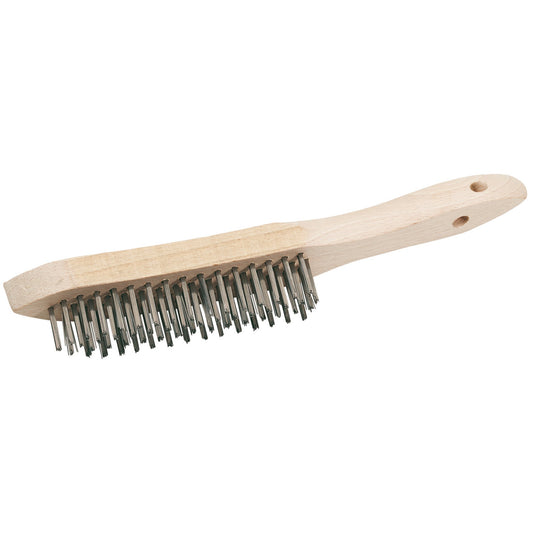 Draper Stainless Steel 4 Row Wire Scratch Brush 310mm Beech Wooden Handle 50931