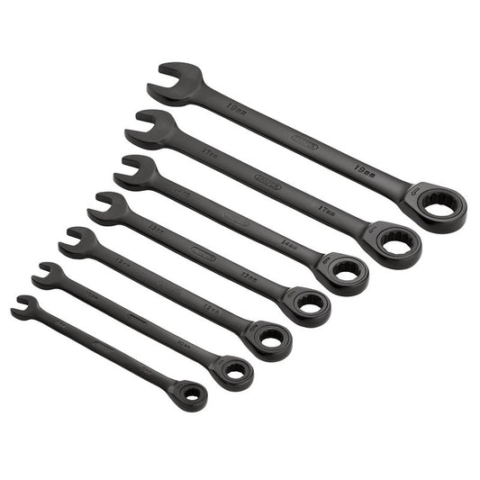Draper HI-TORQ Metric Ratcheting Combination Spanner Set Black 7 Piece 51178