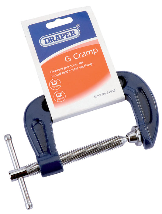 Draper C Clamp 75 x 50mm Malleable Cast Iron Tommy Bar Handle Swivel Shoe 51952