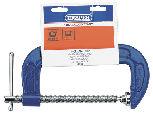 Draper C Clamp 150 x 70mm Malleable Cast Iron Tommy Bar Handle Swivel Shoe 51954