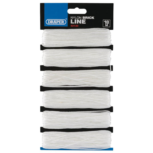 Draper Nylon Brick Line 18m, White Pack of 6 Breaking Strain 22.5kg 52130