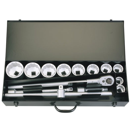 Elora Metric Bi-hexagon Socket Set 1"D 14 Boxed With Ratchet Piece 53037