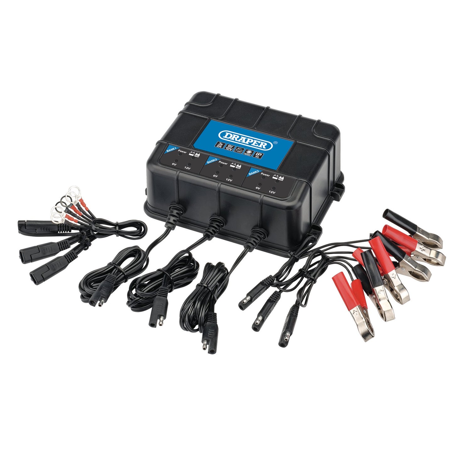 Draper 3 Bank Battery Smart Charger Station 6/12V 230V Charge Rate 2A 53172