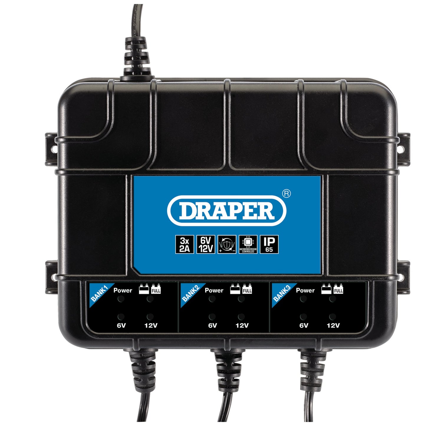 Draper 3 Bank Battery Smart Charger Station 6/12V 230V Charge Rate 2A 53172