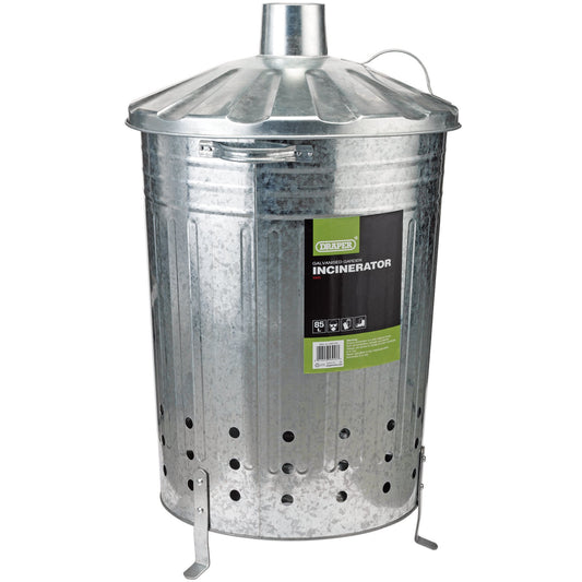 Draper Galvanised Garden Incinerator 85L Total Height 800mm Lid And Legs 53253