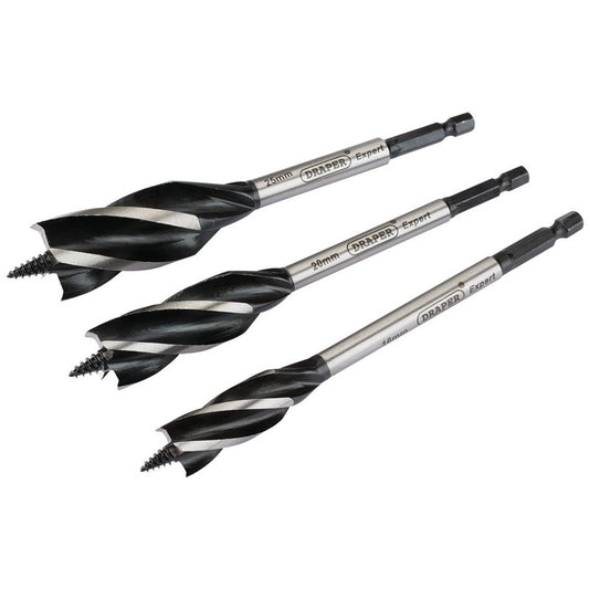 Draper Expert 4 Fluted Auger Bit Set 165mm 3 Piece 1/4" 6.35mm Hex Shank 54634