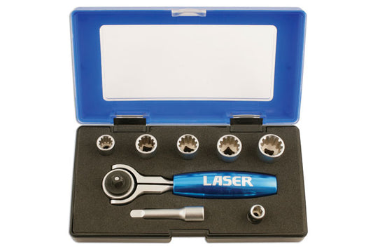 Laser Tools Alldrive Socket Set 1/4"D 8pc M8 to M13 inc swivel head ratchet 5530