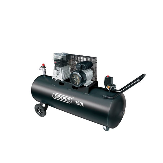 Draper 150L 230V Belt-Driven Air Compressor 2.2kW/3hp 13A On Wheels 55305