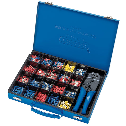 Draper Expert Ratchet Crimping Tool And Terminal Kit 220mm PVC Grips 590pc 56383