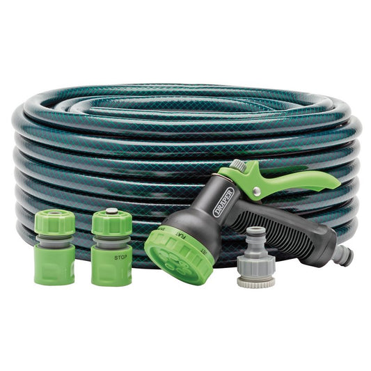Draper Garden Hose and Spray Gun Watering Kit 12mm Bore 30m Five Pattern 56447
