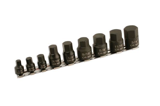 Laser Tools Low Profile Impact AF Hex Socket Bit Set 1/4"D, 3/8"D 9pc 5666