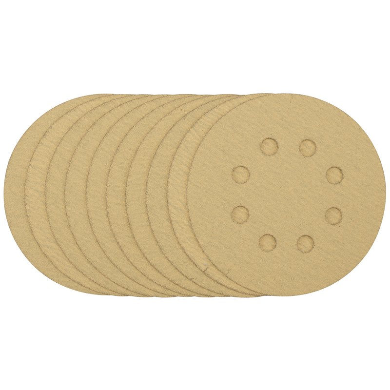 Draper Gold Sanding Discs Hook & Loop 125mm 120 Grit 8 Holes 10 Pack 58111