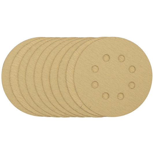 Draper Gold Sanding Discs Hook & Loop 125mm 120 Grit 8 Holes 10 Pack 58111