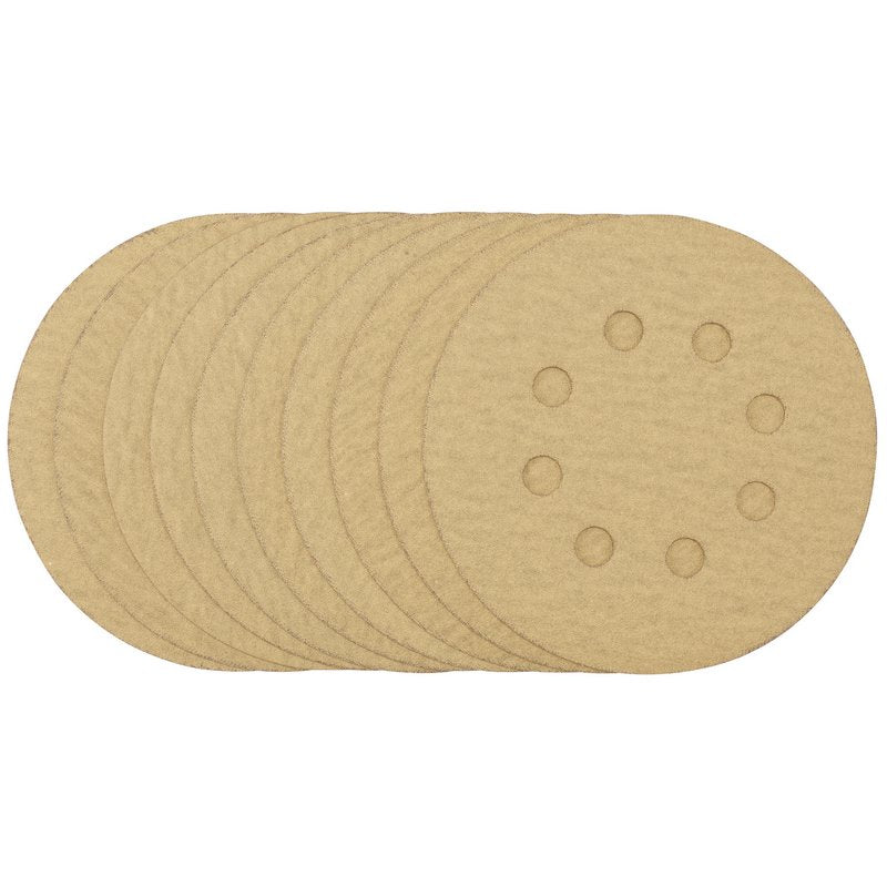 Draper Gold Sanding Discs with Hook & Loop 125mm 180 Grit 8 Holes 10 Pack 58113