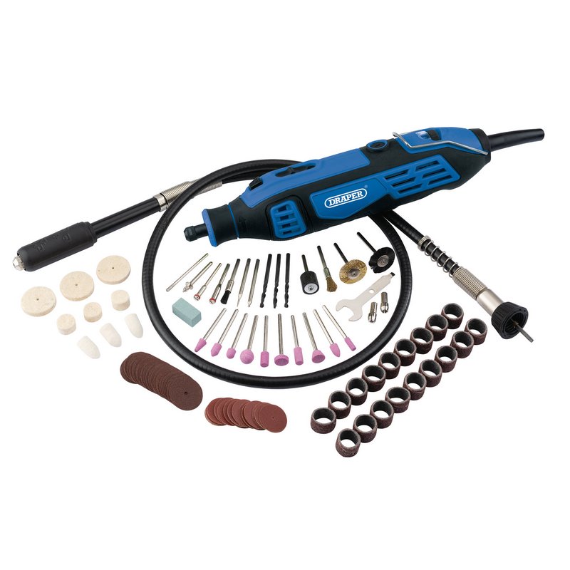 Draper 230V Rotary Multi Tool Kit 180W 111 Piece 3 x Collets 1.8M Cable 58300
