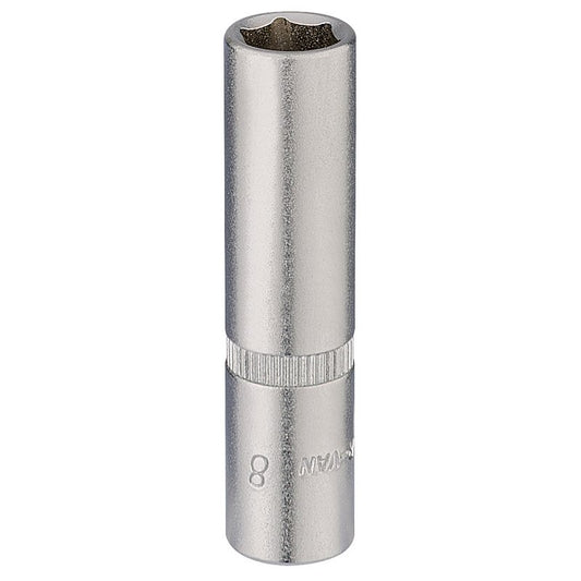 Elora 1/4"D 8mm Deep Socket Hexagon Chrome Plated 58728