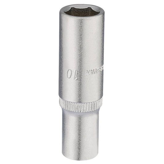 Elora 1/4"D 10mm Deep Socket Hexagon Chrome Plated 58730