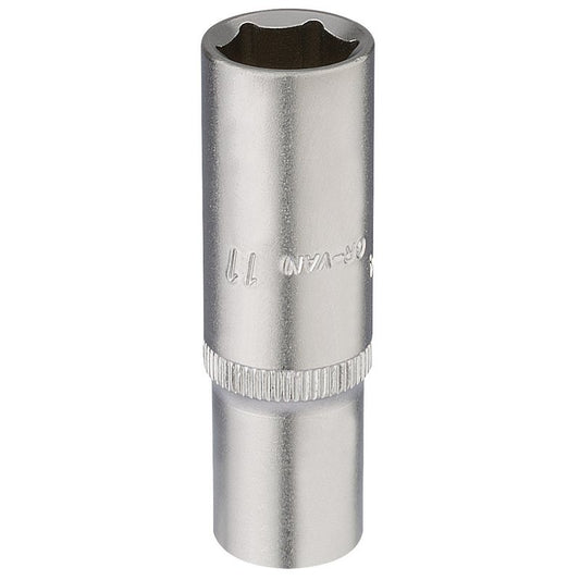 Elora 1/4"D 11mm Deep Socket Hexagon Chrome Plated 58731