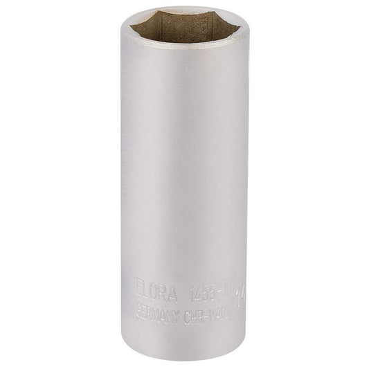 Elora 1/4"D 14mm Deep Socket Hexagon Chrome Plated 58734