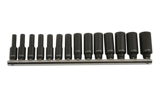 Laser Tools Metric Deep Impact Socket Set 1/4"D 14pc Single Hex 50mm Deep 5962