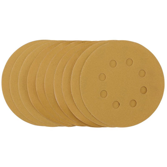 Draper Gold Sanding Discs Hook & Loop 125mm 320 Grit 8 Holes 10 Pack 59766