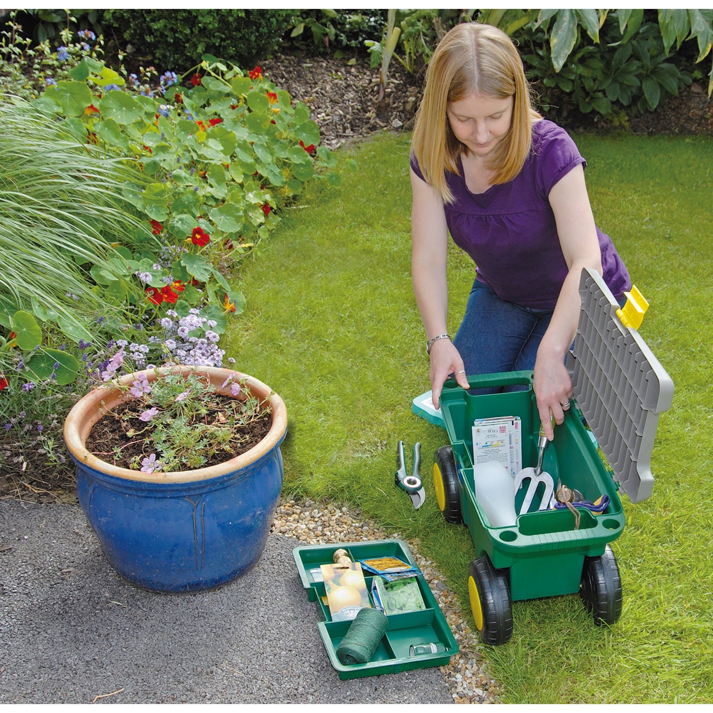 Draper Gardeners Tool Cart Seat And Tool Box Two Handles & Removable Tray 60852