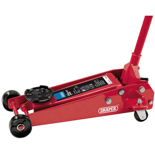 Draper Heavy Duty Garage Trolley Jack 3 Tonne Red Maximum Height 520mm 60977