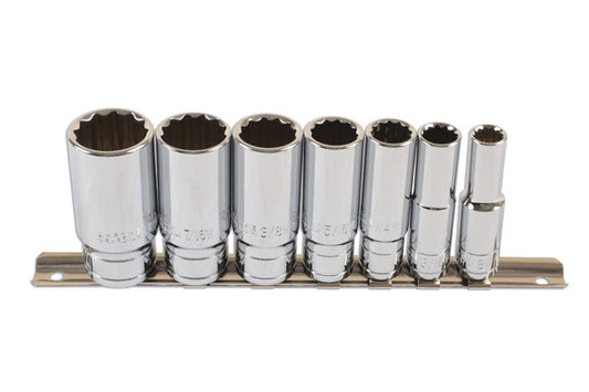 Laser Tools Whitworth Deep Socket Set 3/8"D Bi Hex 12pt Satin Finish 7pc 6194