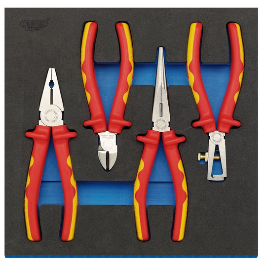 Draper VDE Fully Insulated Plier Set in 1/2 Drawer EVA Insert Tray 4 Piece 63216