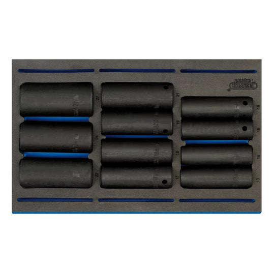 Draper 1/2"D Metric Deep Impact Socket Set in 1/4 Drawer EVA Tray 11 pc 63483
