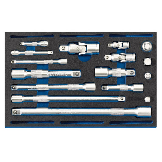 Draper Extension Bar Universal Joints Socket Convertor Set EVA Tray 16 Pc 63530