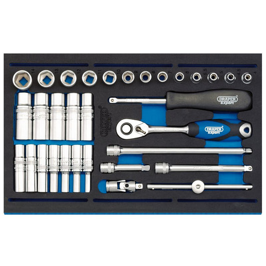 Draper Socket Set in 1/4 Drawer EVA Insert Tray 1/4" 32pc Deep & Standard 63532