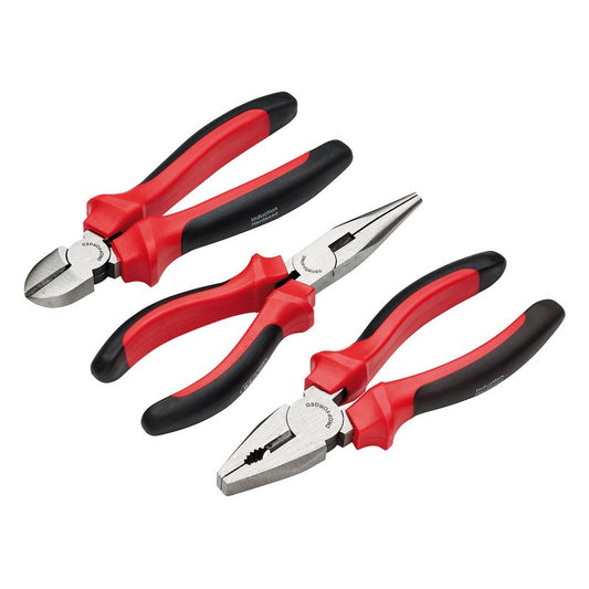 Draper Redline Plier Set 160mm 3 Piece Soft Grip Handles With Slip Guards 63936