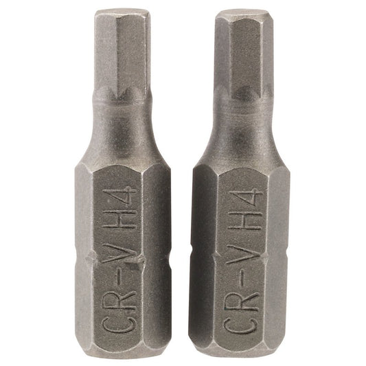 Draper Hexagonal Screwdriver Bit 4mm 1/4" Hex 25mm Long (Pack of 2) 63982