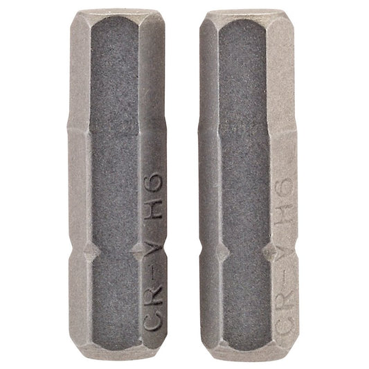 Draper Hexagonal Screwdriver Bit 6mm 1/4" Hex 25mm Long (Pack of 2) 63998