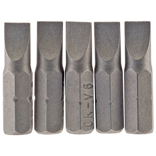 Draper Plain Slot Screwdriver Bit 6mm 1/4" Hex 25mm Long (Pack of 5) 64011