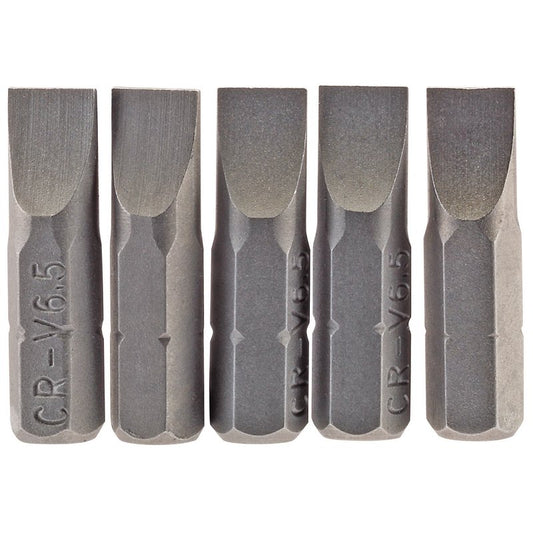 Draper Plain Slot Screwdriver Bit 6.5mm 1/4" Hex 25mm Long (Pack of 5) 64012