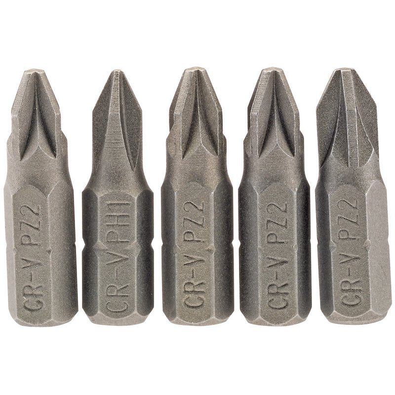 Draper No.2 PZ Type Screwdriver Bit 1/4" Hex 25mm Long (Pack of 5) 64015