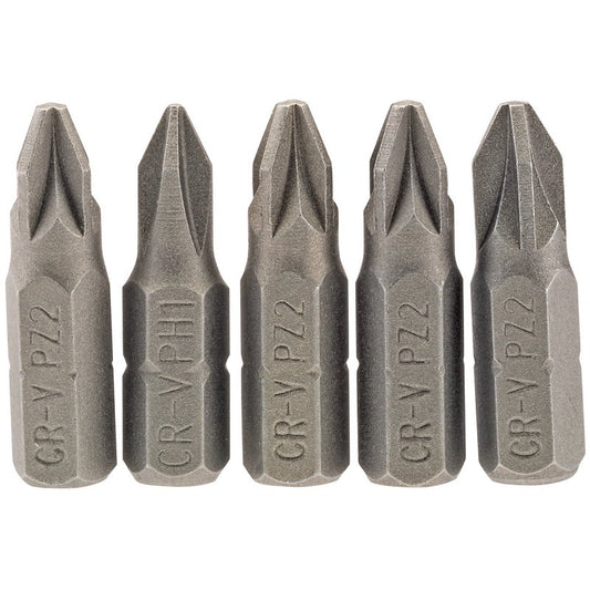 Draper No.2 PZ Type Screwdriver Bit 1/4" Hex 25mm Long (Pack of 5) 64015